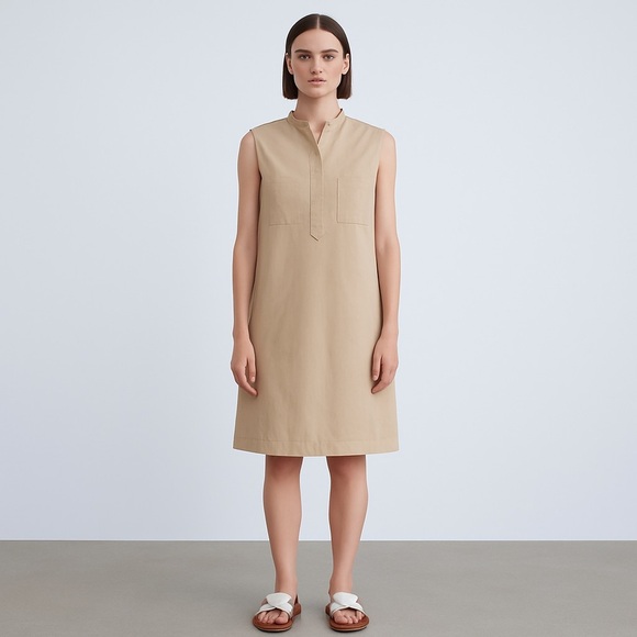 Lafayette Khaki Sleeveless Shift Dress Stretch Cotton Excellent Size L - Picture 1 of 6